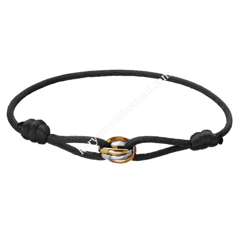 Unique Style Cartier Trinity Black Rope Bracelet White Gold Yellow God Rose Gold B6016700 Fake