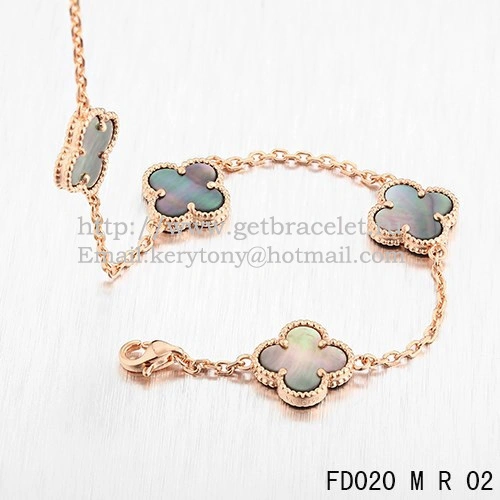 VCA Vintage Alhambra Necklace Pink Gold 10 Motifs Gray Mother of Pearl 45cm