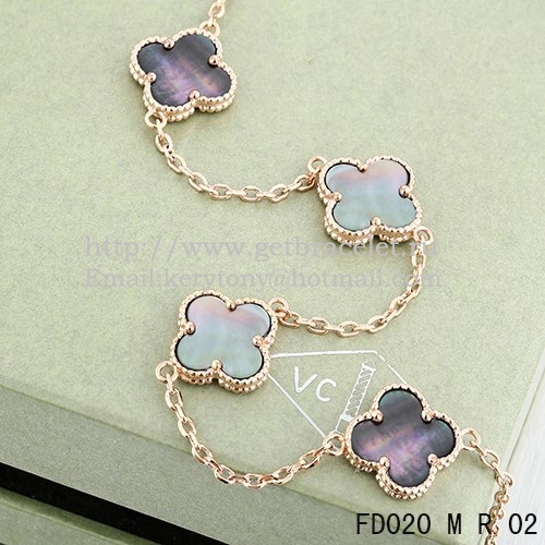 VCA Vintage Alhambra Necklace Pink Gold 10 Motifs Gray Mother of Pearl 45cm