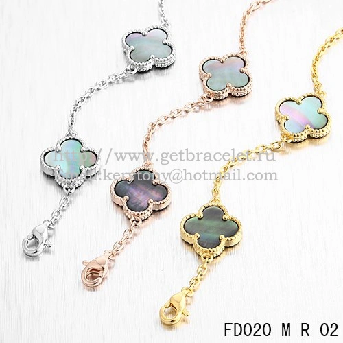 VCA Vintage Alhambra Necklace Pink Gold 10 Motifs Gray Mother of Pearl 45cm