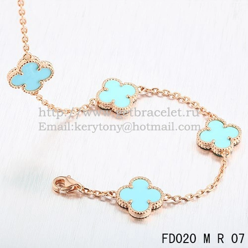 VCA Vintage Alhambra Necklace Pink Gold 10 Motifs Turquoise Mother of Pearl 45cm