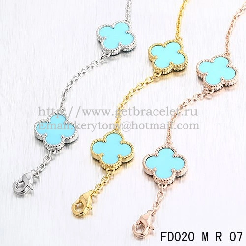 VCA Vintage Alhambra Necklace Pink Gold 10 Motifs Turquoise Mother of Pearl 45cm