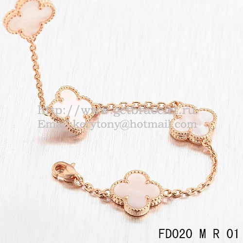 VCA Vintage Alhambra Necklace Pink Gold 10 Motifs White Mother Of Pearl 45cm