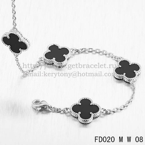 VCA Vintage Alhambra Necklace White Gold 10 Motifs Black Agate Mother of Pearl 45cm