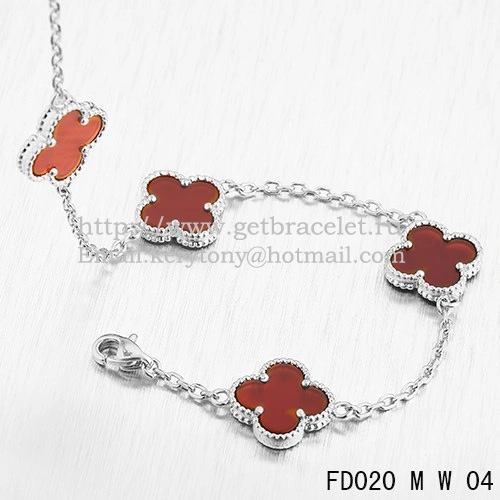 VCA Vintage Alhambra Necklace White Gold 10 Motifs Carnelian Mother of Pearl 45cm