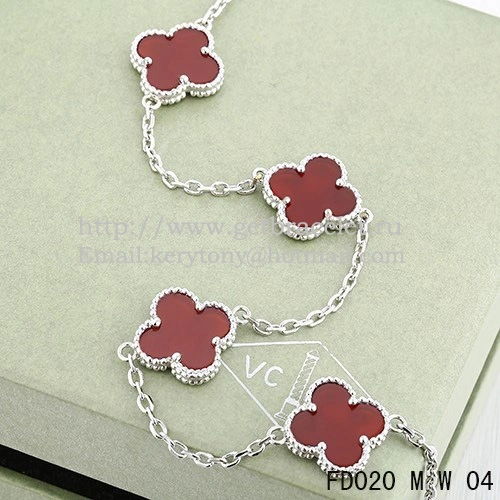 VCA Vintage Alhambra Necklace White Gold 10 Motifs Carnelian Mother of Pearl 45cm