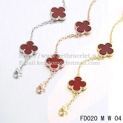 VCA Vintage Alhambra Necklace White Gold 10 Motifs Carnelian Mother of Pearl 45cm