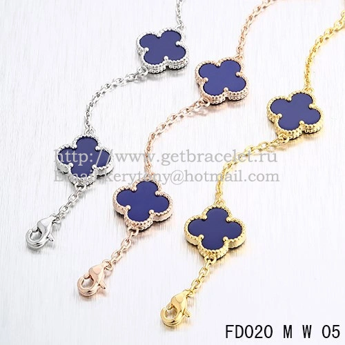 VCA Vintage Alhambra Necklace White Gold 10 Motifs Lapis Stone Mother of Pearl 45cm