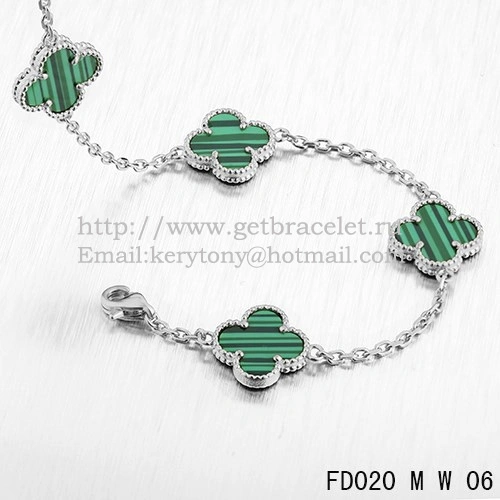 VCA Vintage Alhambra Necklace White Gold 10 Motifs Malachite Mother Of Pearl 45cm