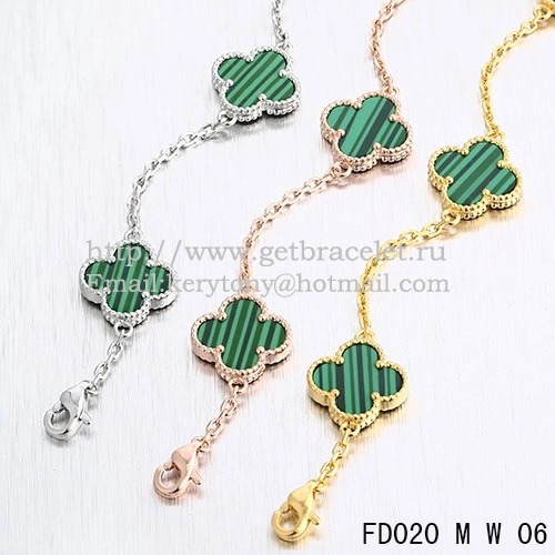 VCA Vintage Alhambra Necklace White Gold 10 Motifs Malachite Mother Of Pearl 45cm