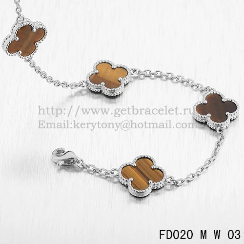 VCA Vintage Alhambra Necklace White Gold 10 Motifs Tigers Eye Mother of Pearl 45cm