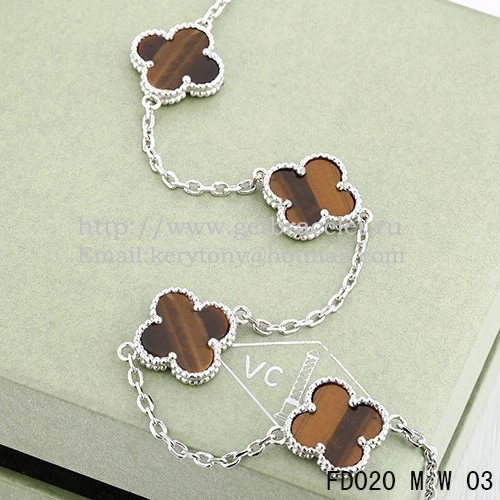 VCA Vintage Alhambra Necklace White Gold 10 Motifs Tigers Eye Mother of Pearl 45cm