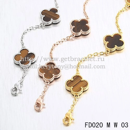 VCA Vintage Alhambra Necklace White Gold 10 Motifs Tigers Eye Mother of Pearl 45cm