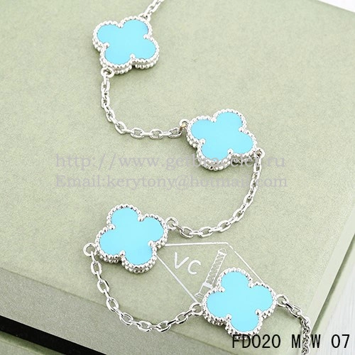 VCA Vintage Alhambra Necklace White Gold 10 Motifs Turquoise Mother of Pearl 45cm