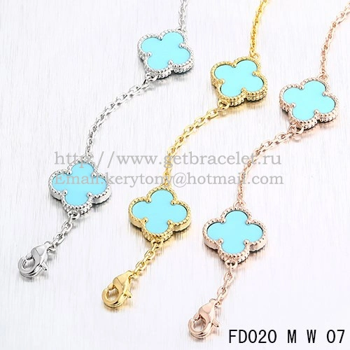 VCA Vintage Alhambra Necklace White Gold 10 Motifs Turquoise Mother of Pearl 45cm