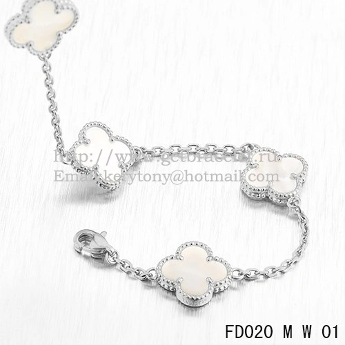 VCA Vintage Alhambra Necklace White Gold 10 Motifs White Mother Of Pearl 45cm