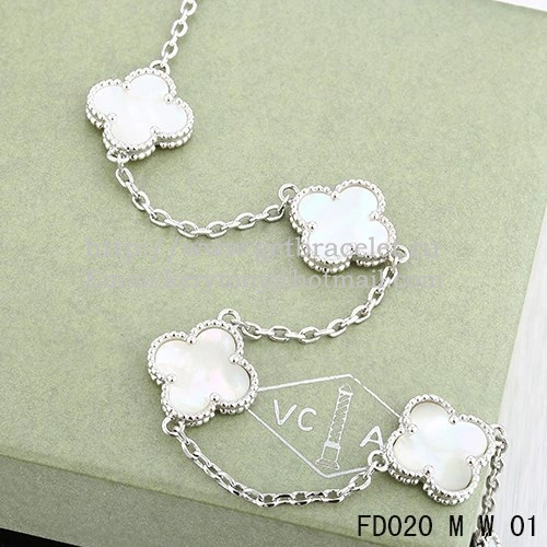 VCA Vintage Alhambra Necklace White Gold 10 Motifs White Mother Of Pearl 45cm