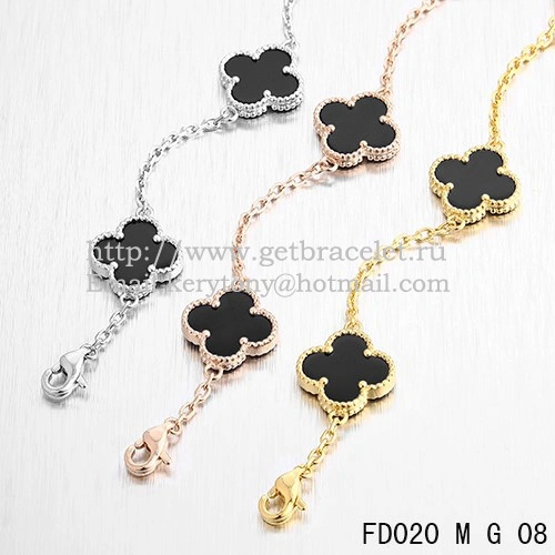 VCA Vintage Alhambra Necklace Yellow Gold 10 Motifs Black Agate Mother of Pearl 45cm