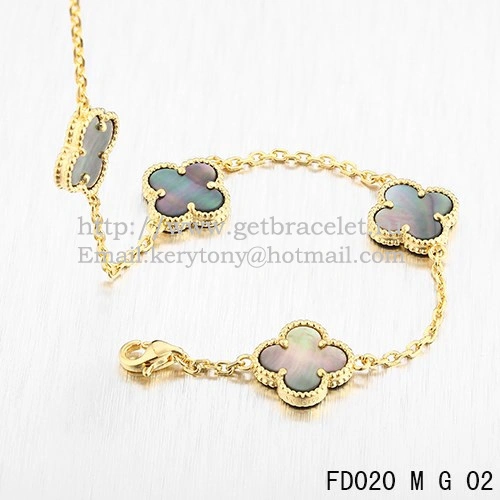 VCA Vintage Alhambra Necklace Yellow Gold 10 Motifs Gray Mother of Pearl 45cm