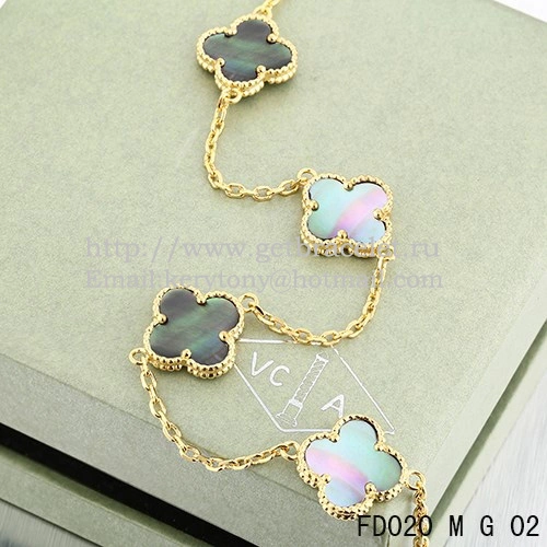 VCA Vintage Alhambra Necklace Yellow Gold 10 Motifs Gray Mother of Pearl 45cm