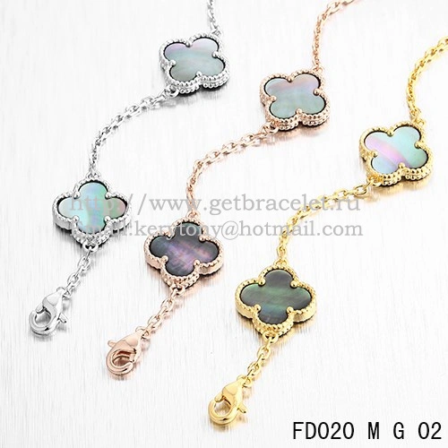 VCA Vintage Alhambra Necklace Yellow Gold 10 Motifs Gray Mother of Pearl 45cm