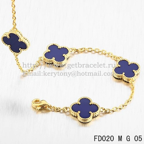 VCA Vintage Alhambra Necklace Yellow Gold 10 Motifs Lapis Stone Mother of Pearl 45cm