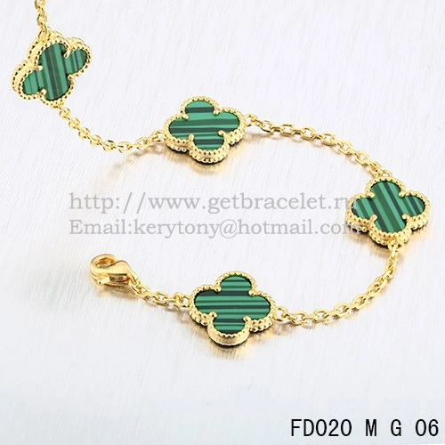 VCA Vintage Alhambra Necklace Yellow Gold 10 Motifs Malachite Mother Of Pearl 45cm