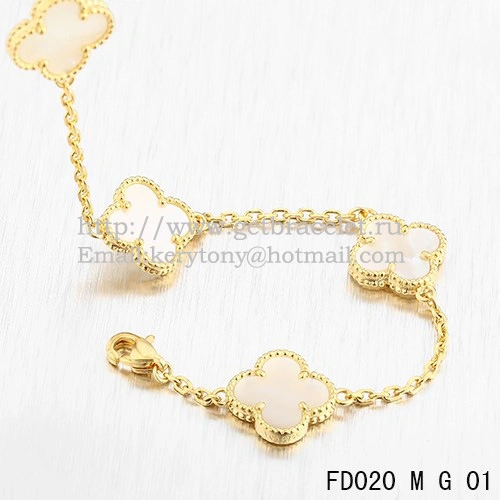 VCA Vintage Alhambra Necklace Yellow Gold 10 Motifs White Mother Of Pearl 45cm