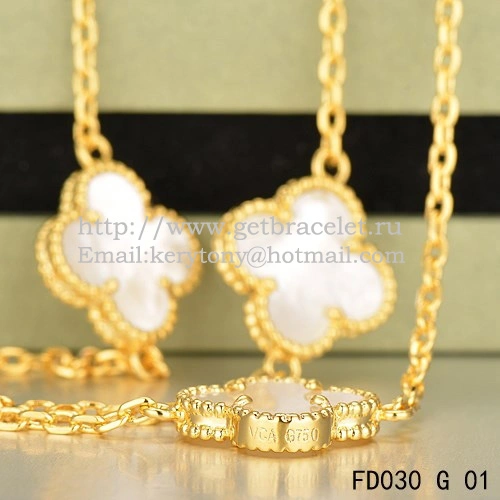 VCA Vintage Alhambra Necklace Yellow Gold 10 Motifs White Mother Of Pearl 45cm