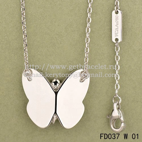 Van Cleef & Arpels Flying Butterfly Pendant Necklace White Gold With White Mother Of Pearl Diamonds