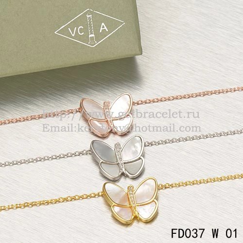Van Cleef & Arpels Flying Butterfly Pendant Necklace White Gold With White Mother Of Pearl Diamonds