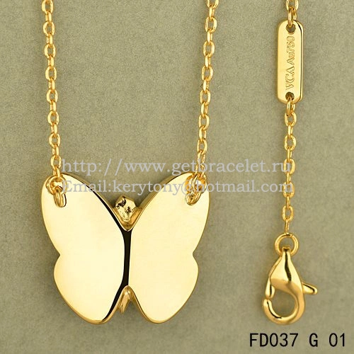 Van Cleef & Arpels Flying Butterfly Pendant Necklace Yellow Gold With White Mother Of Pearl Diamonds