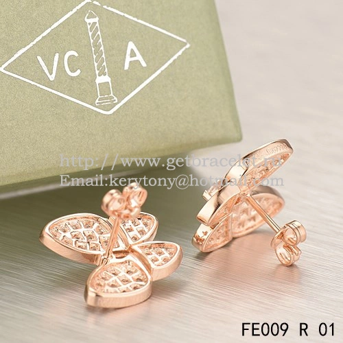 Van Cleef & Arpels Flying Two Butterflies Earrings Pink Gold With Pave Diamond