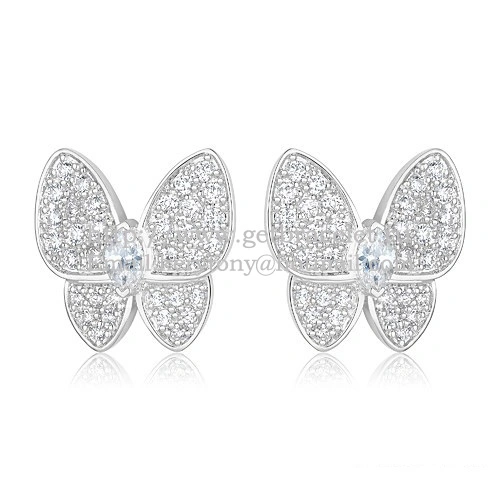 Van Cleef & Arpels Flying Two Butterflies Earrings White Gold With Pave Diamond