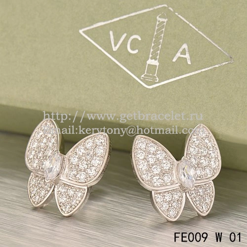 Van Cleef & Arpels Flying Two Butterflies Earrings White Gold With Pave Diamond