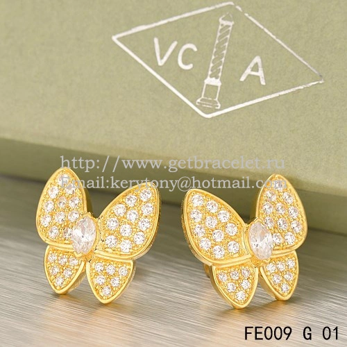 Van Cleef & Arpels Flying Two Butterflies Earrings Yellow Gold With Pave Diamond