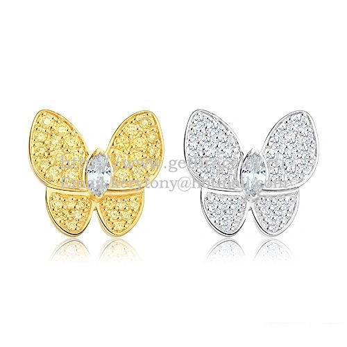 Van Cleef & Arpels Flying Two Butterflies Earrings Yellow White Gold With Pave Diamond
