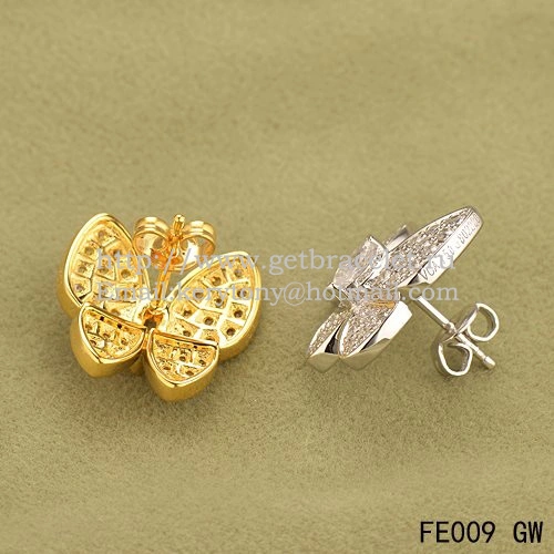 Van Cleef & Arpels Flying Two Butterflies Earrings Yellow White Gold With Pave Diamond