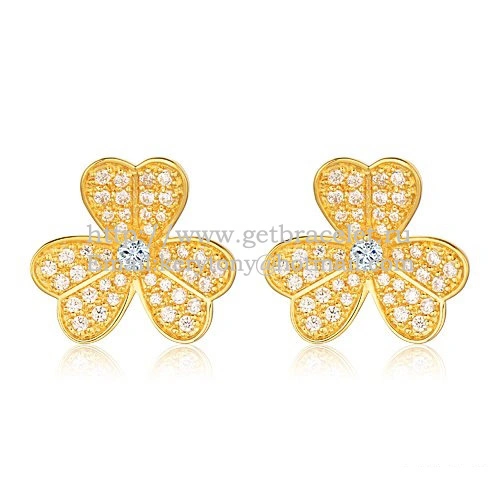 Van Cleef & Arpels Frivole Earrings Yellow Gold With Pave Diamond