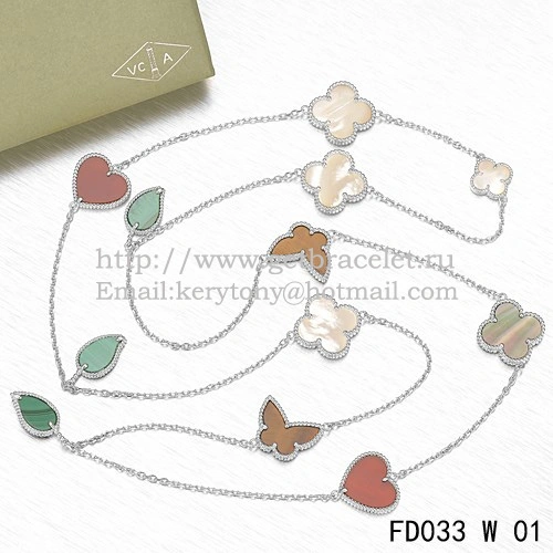 Van Cleef & Arpels Lucky Alhambra Long Necklace White Gold 12 Motifs Stone Combination