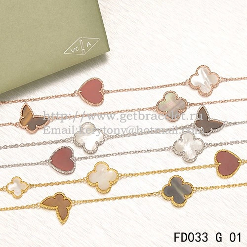 Van Cleef & Arpels Lucky Alhambra Long Necklace Yellow Gold 12 Motifs Stone Combination