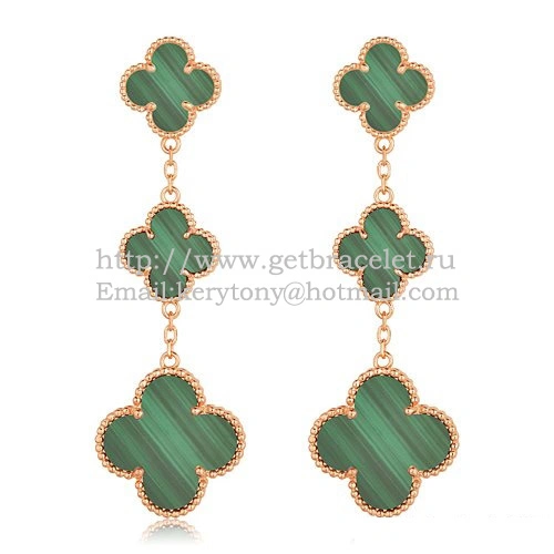 Van Cleef & Arpels Magic Alhambra 3 Motifs Earrings Pink Gold With Malachite