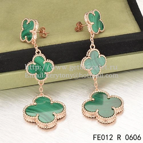 Van Cleef & Arpels Magic Alhambra 3 Motifs Earrings Pink Gold With Malachite
