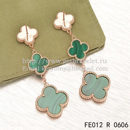 Van Cleef & Arpels Magic Alhambra 3 Motifs Earrings Pink Gold With Malachite