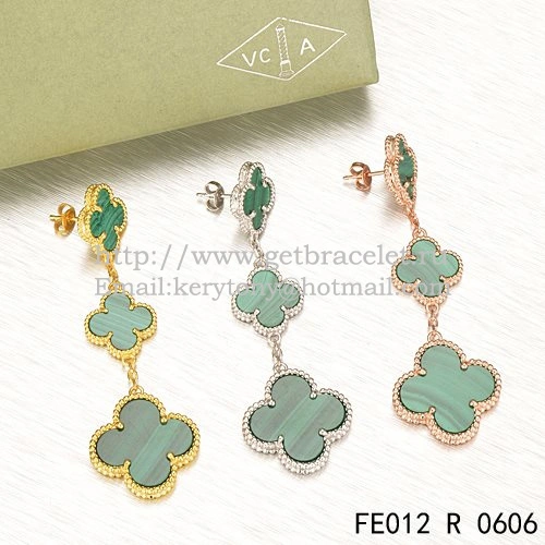 Van Cleef & Arpels Magic Alhambra 3 Motifs Earrings Pink Gold With Malachite