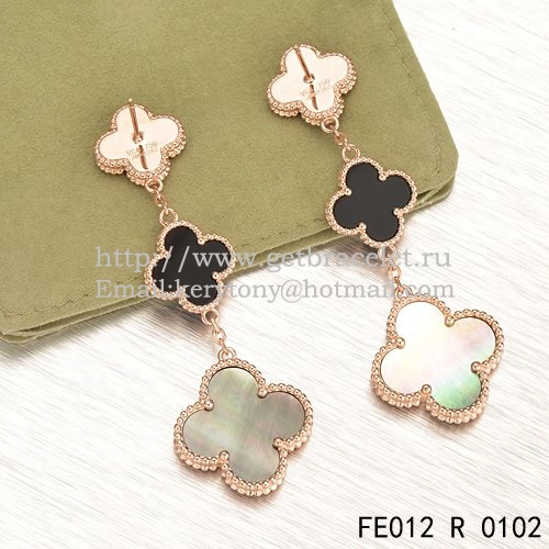 Van Cleef & Arpels Magic Alhambra 3 Motifs Earrings Pink Gold With Stone Combination