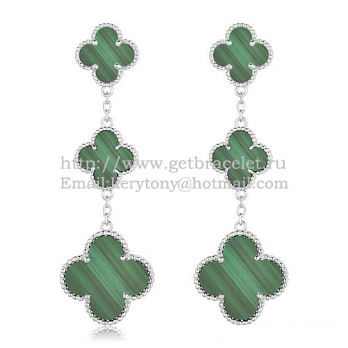 Van Cleef & Arpels Magic Alhambra 3 Motifs Earrings White Gold With Malachite