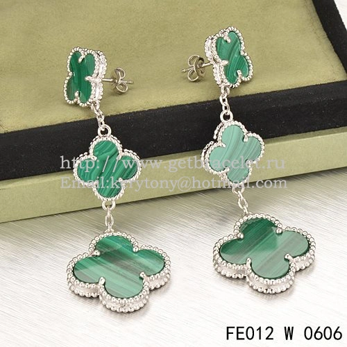 Van Cleef & Arpels Magic Alhambra 3 Motifs Earrings White Gold With Malachite