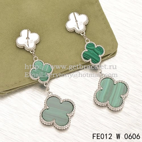 Van Cleef & Arpels Magic Alhambra 3 Motifs Earrings White Gold With Malachite