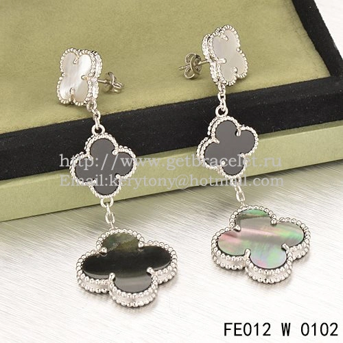 Van Cleef & Arpels Magic Alhambra 3 Motifs Earrings White Gold With Stone Combination